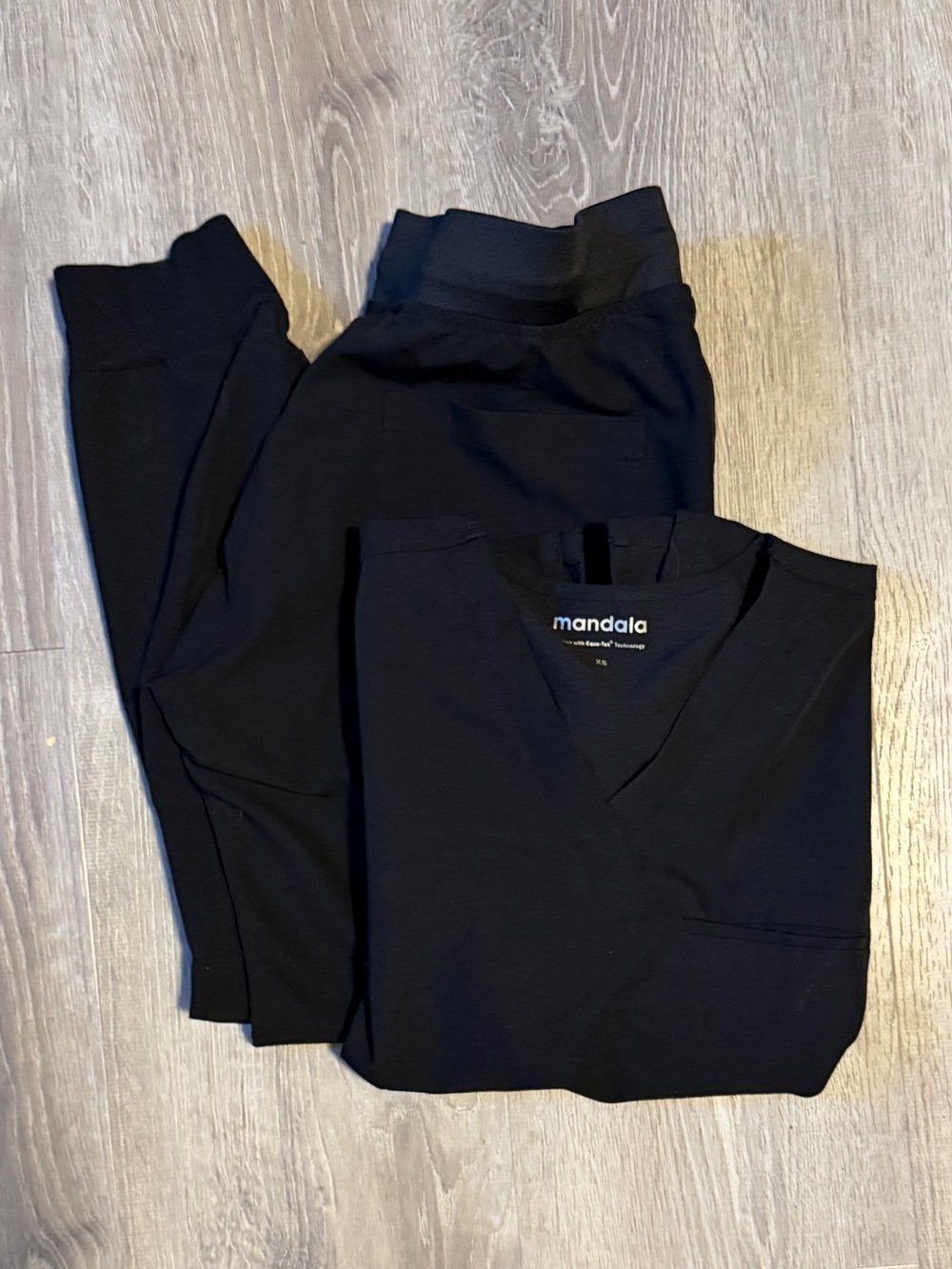 Mandala Women's Black scrub set Joggers and one pocket V neck top
